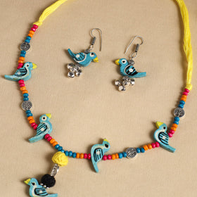 Blue - handmade wooden bird beaded necklace set 07