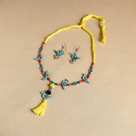 Blue - handmade wooden bird beaded necklace set 07