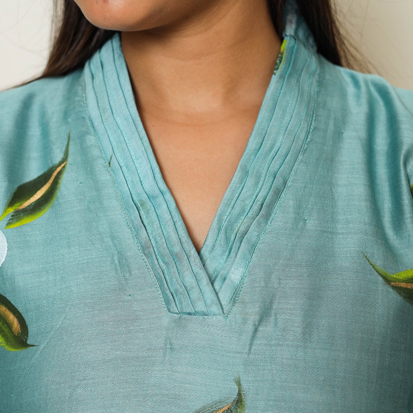 Blue Handpainted Chanderi Silk Kurta Set with Palazzo & Dupatta