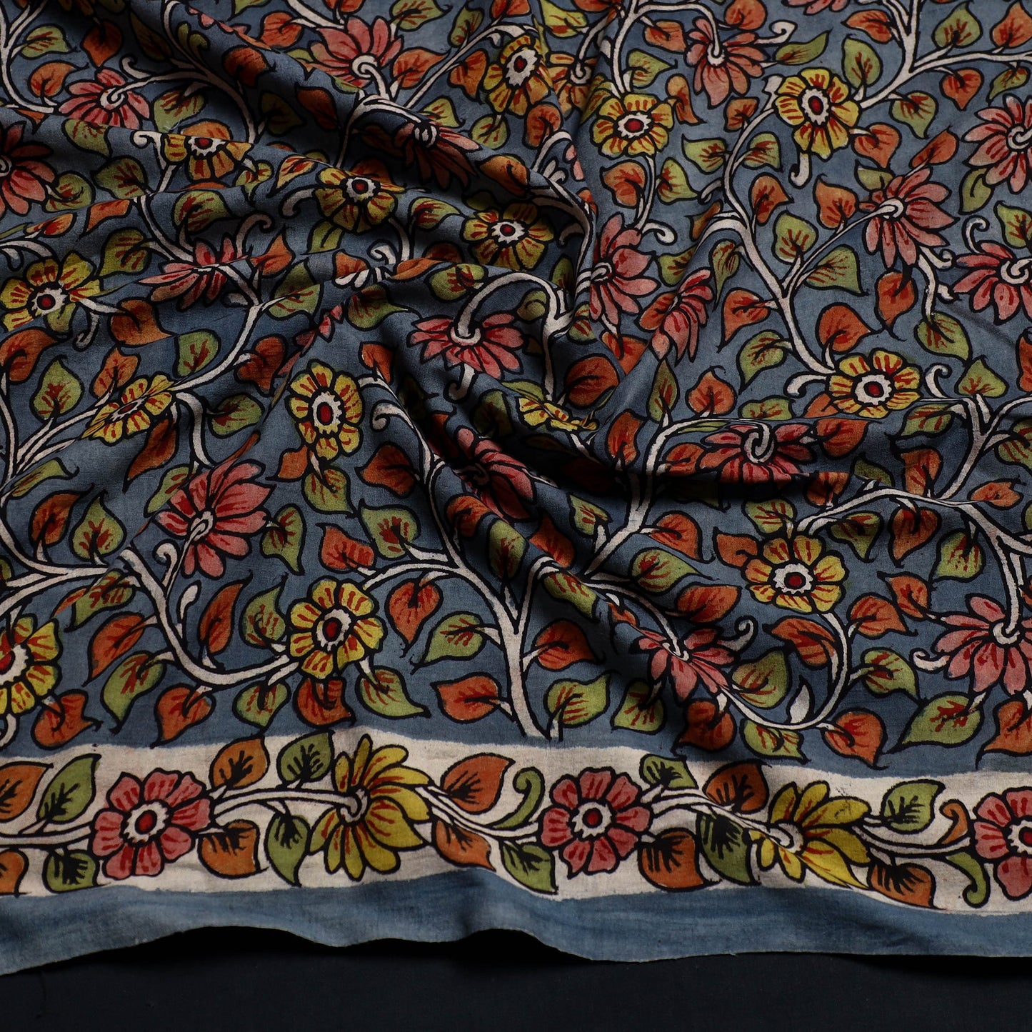 Buy Blue Handpainted Cotton Kalamkari Blouse Piece