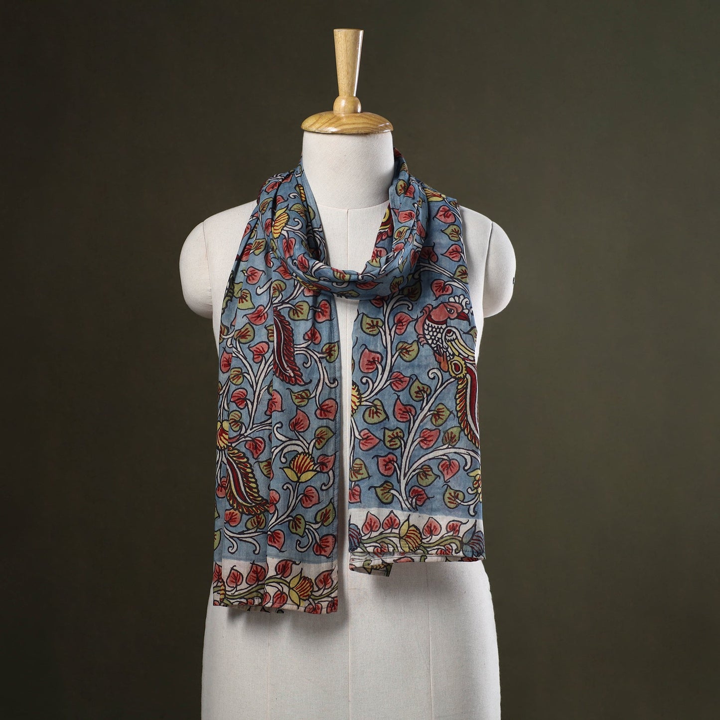 Blue Handpainted Cotton Kalamkari Stole