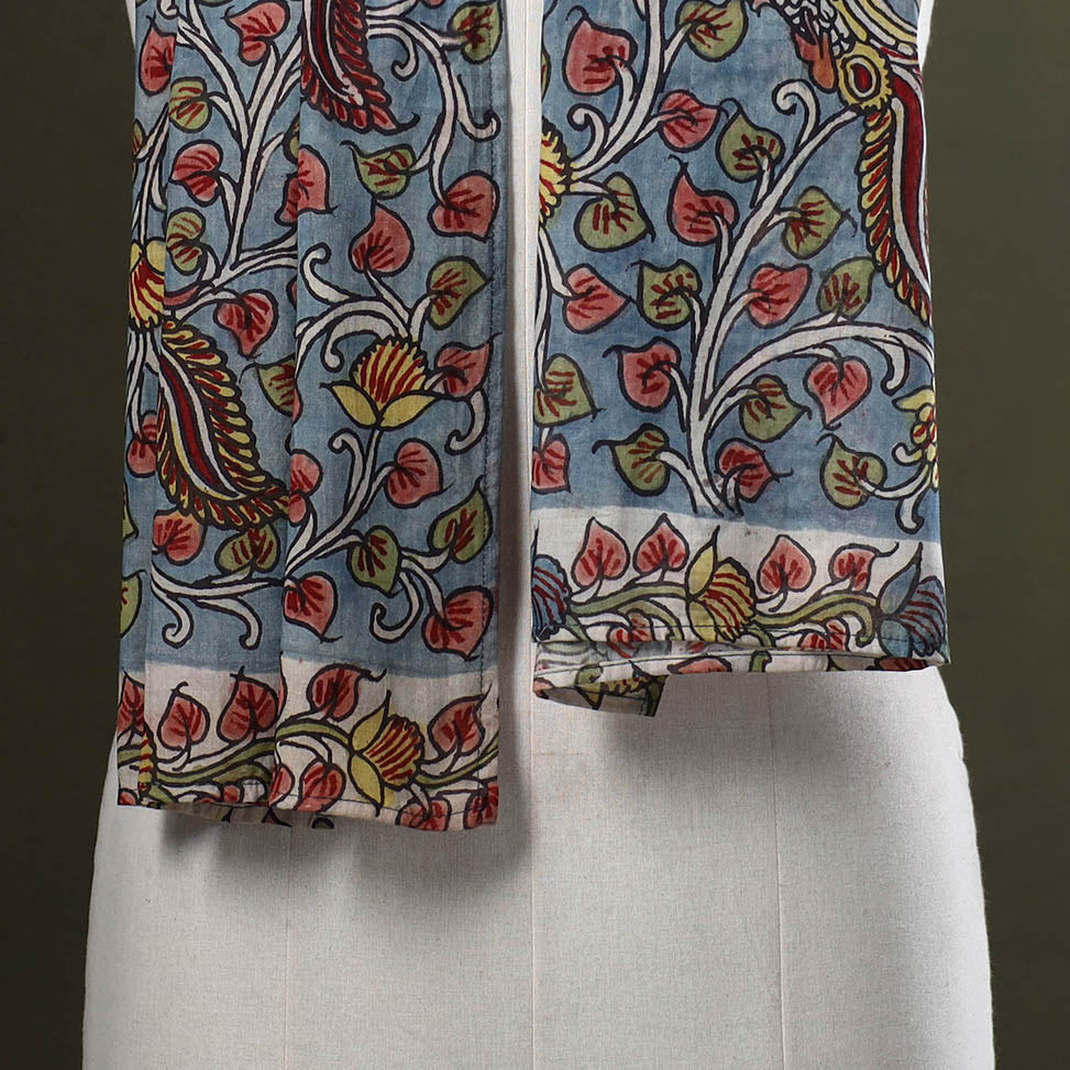 Blue Handpainted Cotton Kalamkari Stole