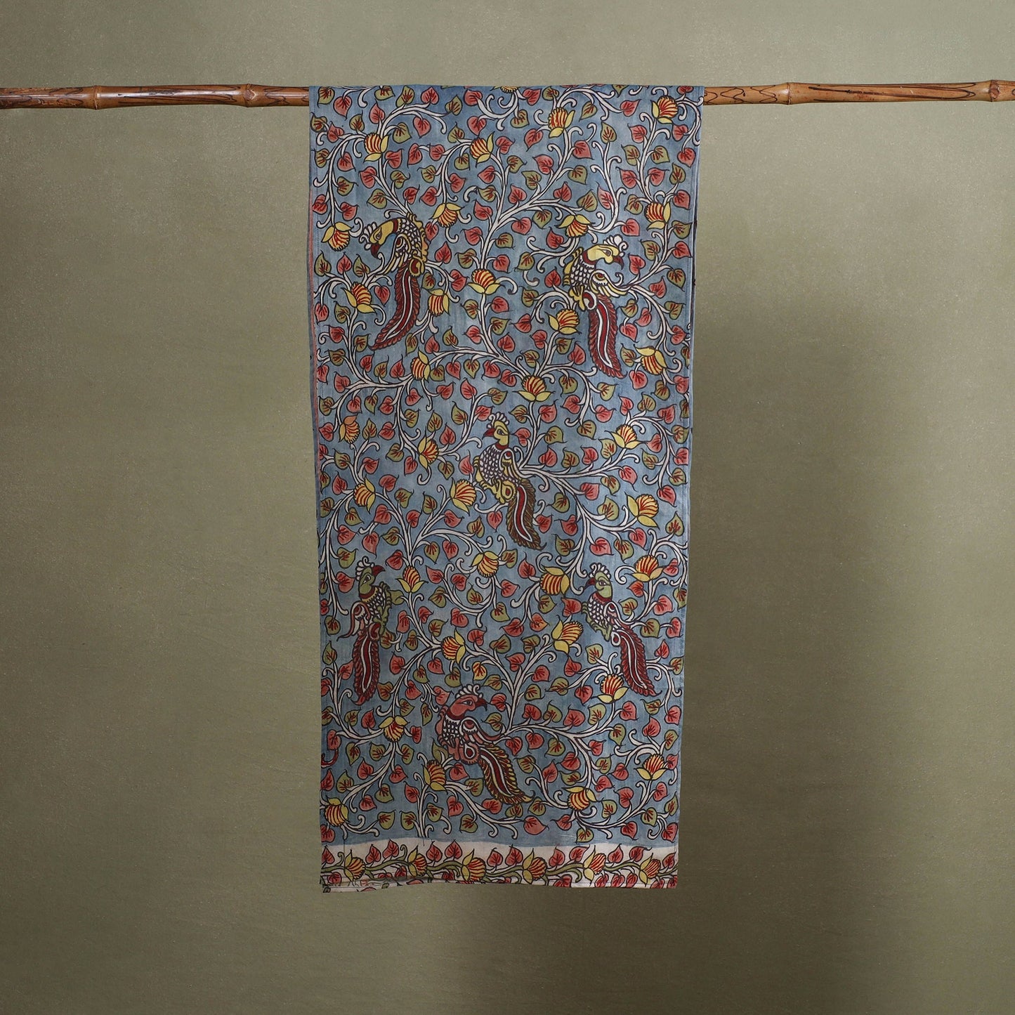 Blue Handpainted Cotton Kalamkari Stole