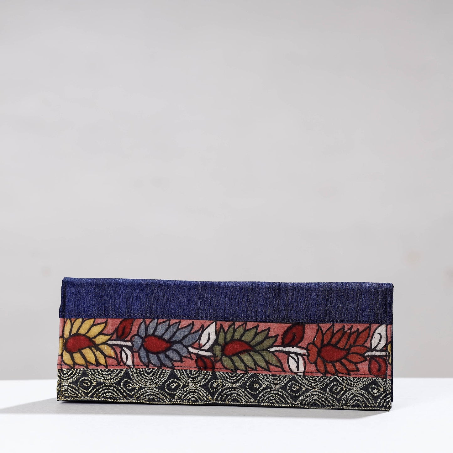 Blue Handpainted Kalamkari Ghicha Silk Clutch