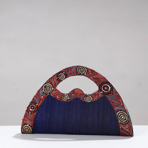 Blue Handpainted Kalamkari Ghicha Silk Clutch