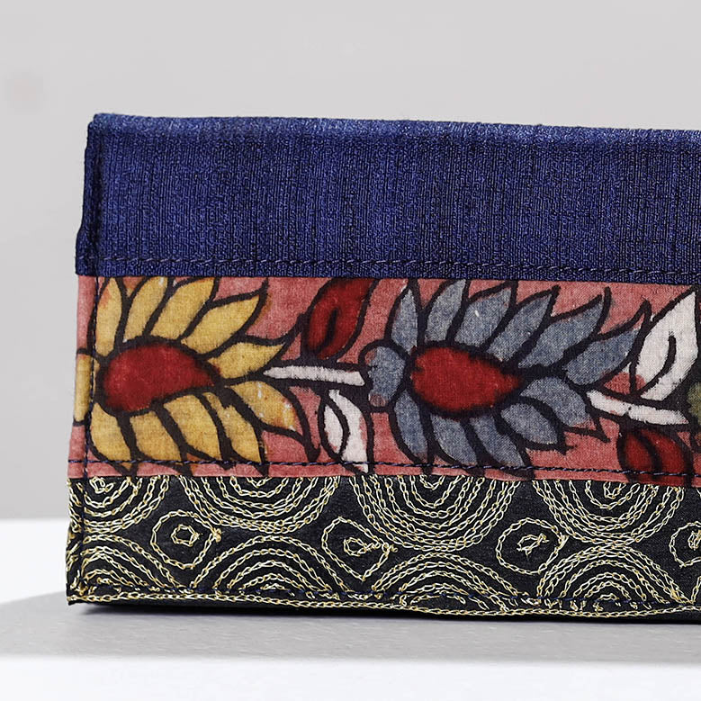 Blue Handpainted Kalamkari Ghicha Silk Clutch