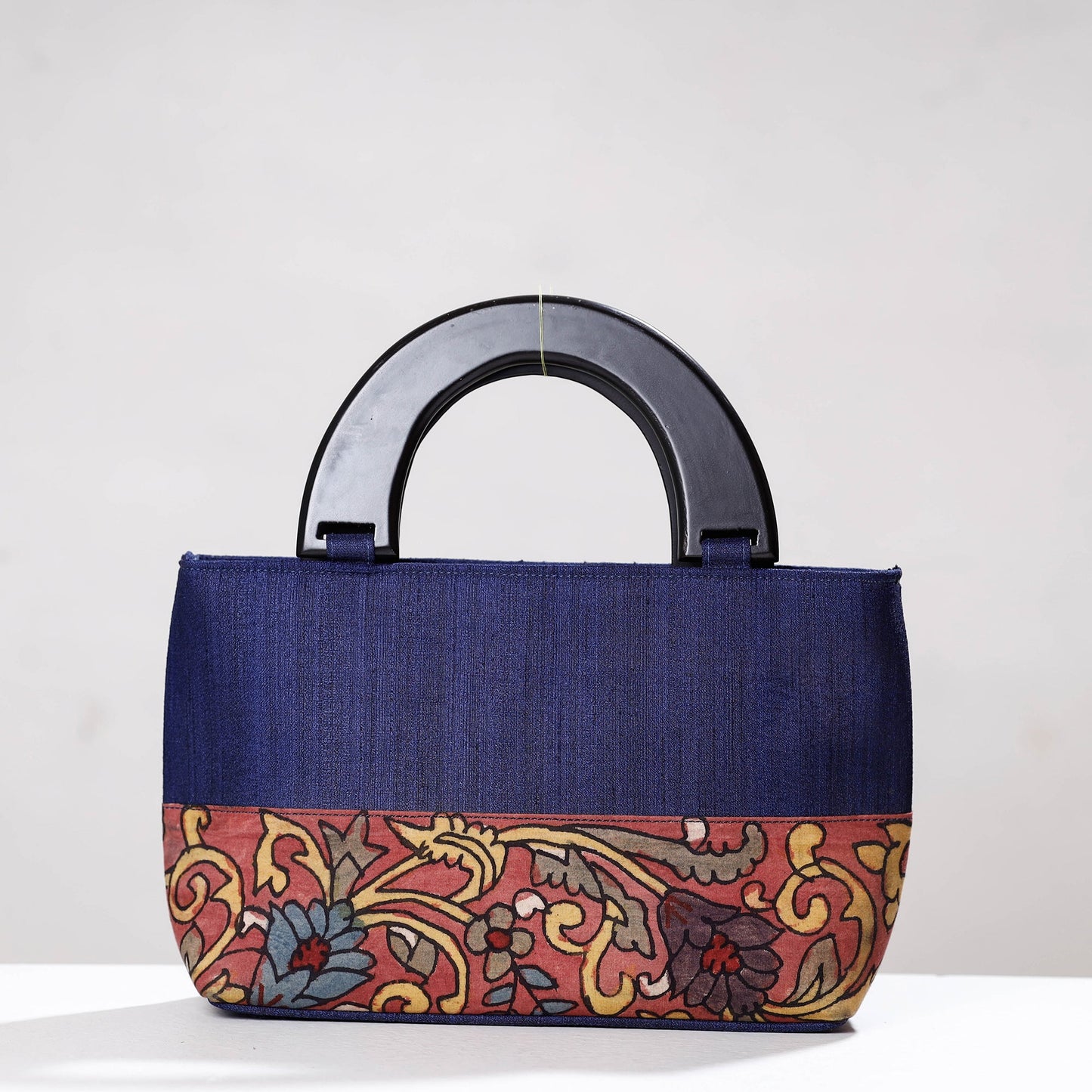 Blue Handpainted Kalamkari Ghicha Silk Hand Bag