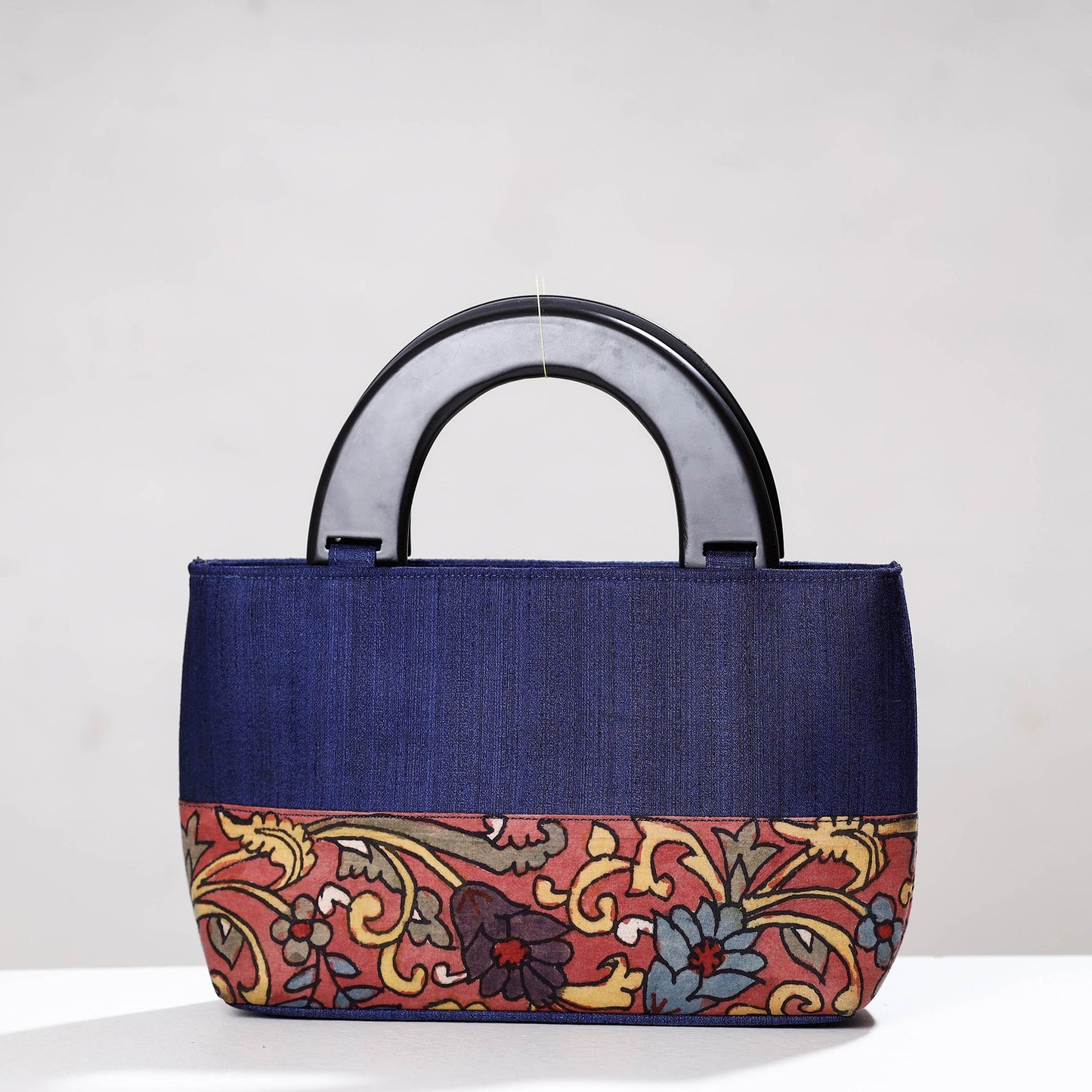 Blue Handpainted Kalamkari Ghicha Silk Hand Bag