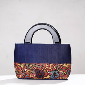 Blue Handpainted Kalamkari Ghicha Silk Hand Bag