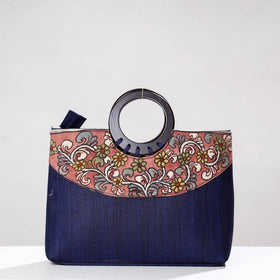 Blue Handpainted Kalamkari Ghicha Silk Hand Bag