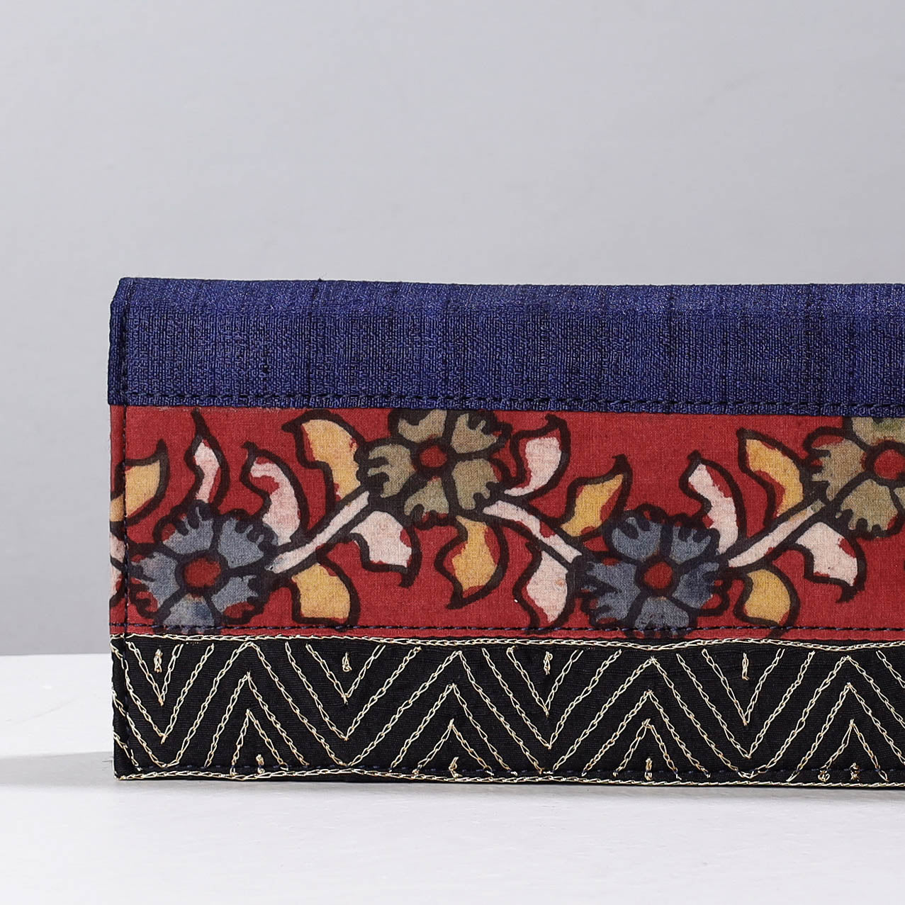 Blue Handpainted Kalamkari Natural Dyed Ghicha Silk Clutch