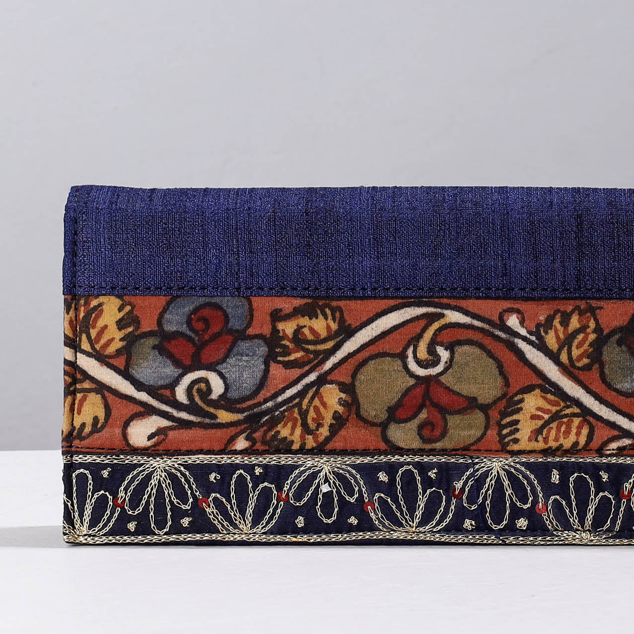 Blue Handpainted Kalamkari Natural Dyed Ghicha Silk Clutch