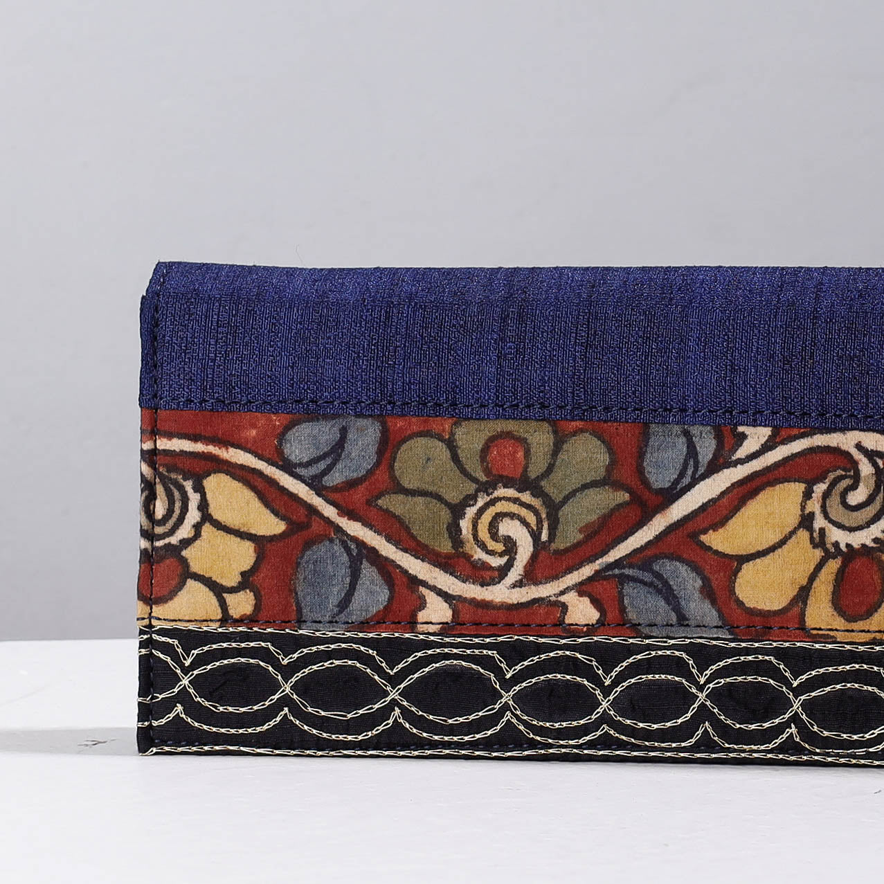 Blue Handpainted Kalamkari Natural Dyed Ghicha Silk Clutch