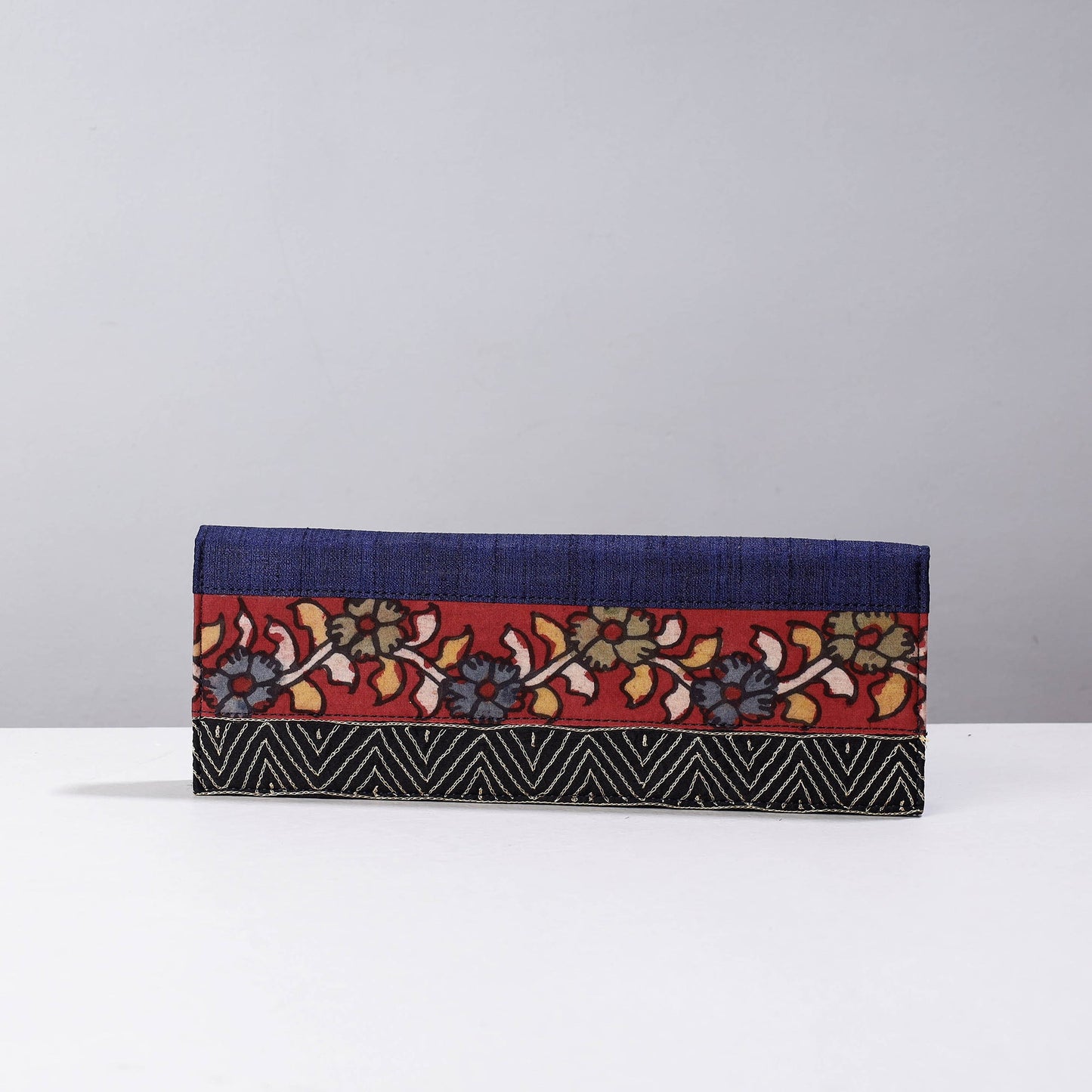 Blue Handpainted Kalamkari Natural Dyed Ghicha Silk Clutch