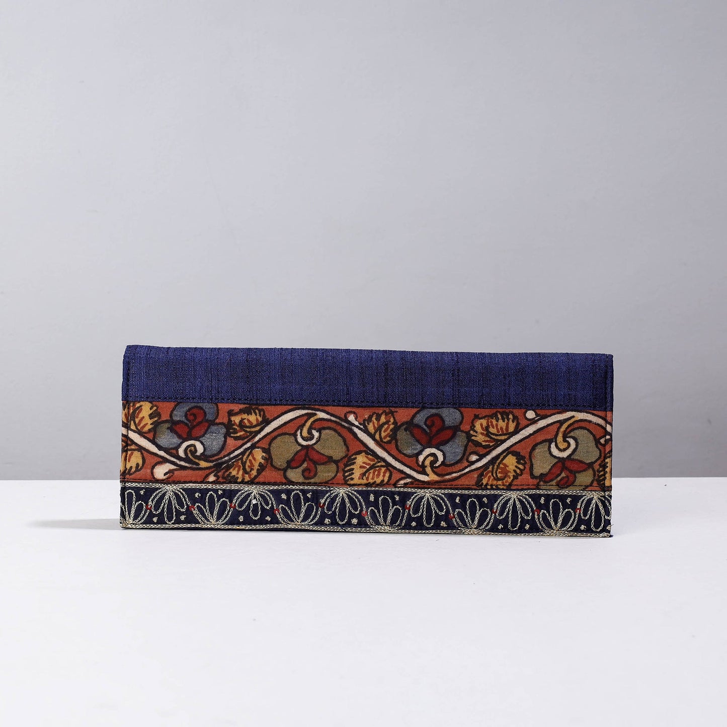 Blue Handpainted Kalamkari Natural Dyed Ghicha Silk Clutch