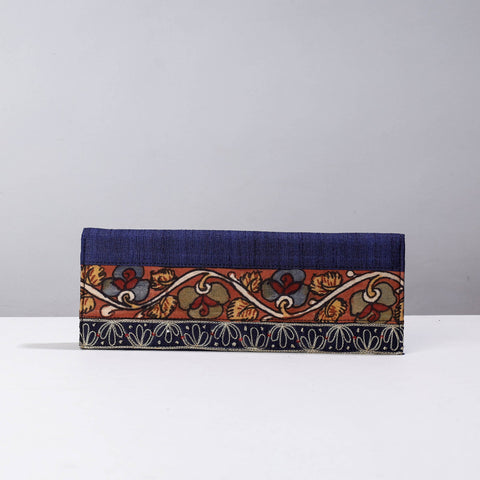 Blue Handpainted Kalamkari Natural Dyed Ghicha Silk Clutch