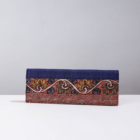 Blue Handpainted Kalamkari Natural Dyed Ghicha Silk Clutch