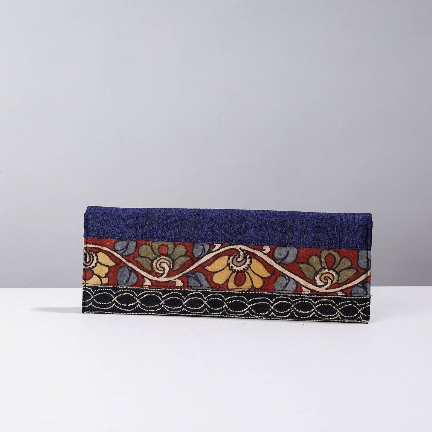 Blue Handpainted Kalamkari Natural Dyed Ghicha Silk Clutch