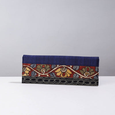 Blue Handpainted Kalamkari Natural Dyed Ghicha Silk Clutch
