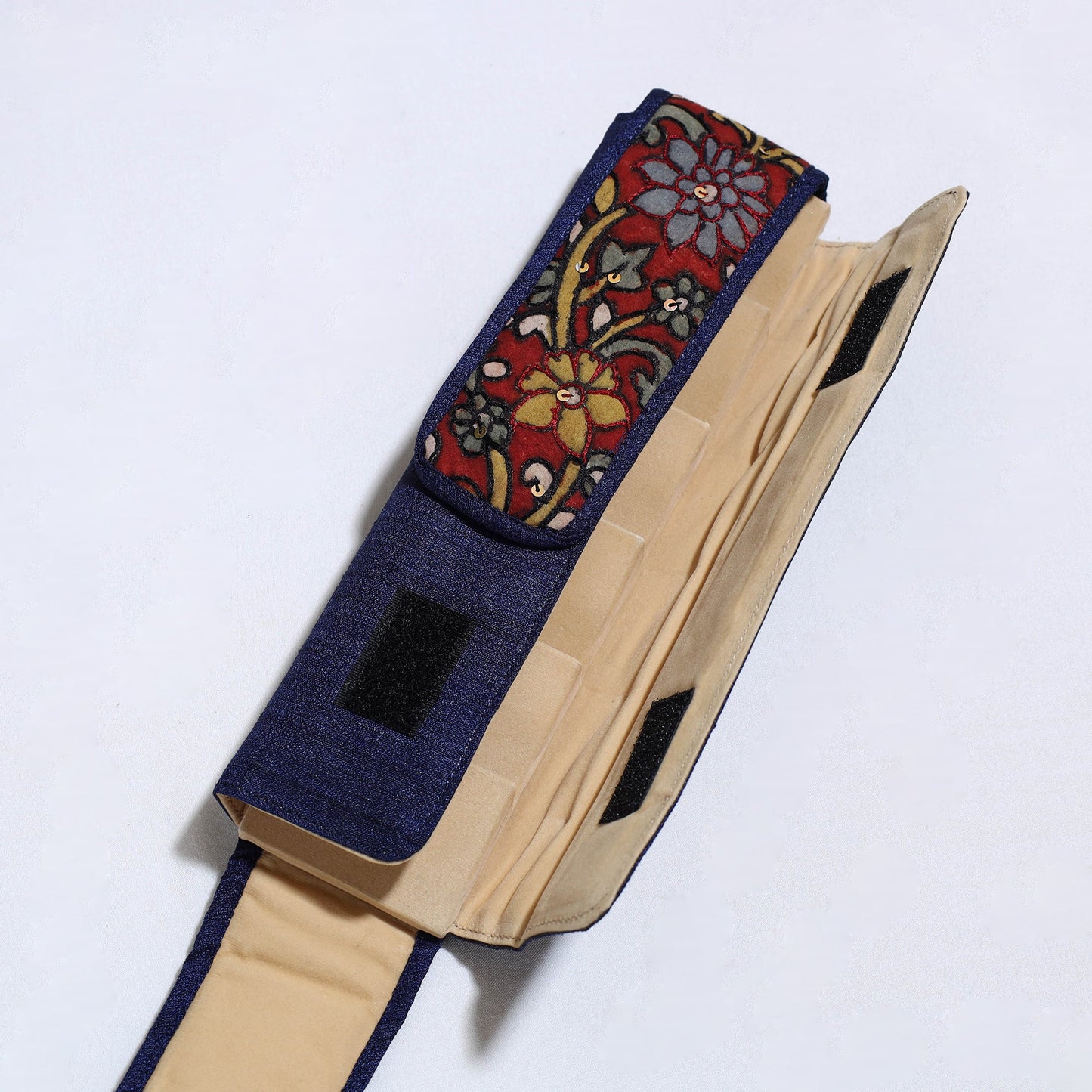 Blue Handpainted Kalamkari Natural Dyed Ghicha Silk Earrings Pouch 03 