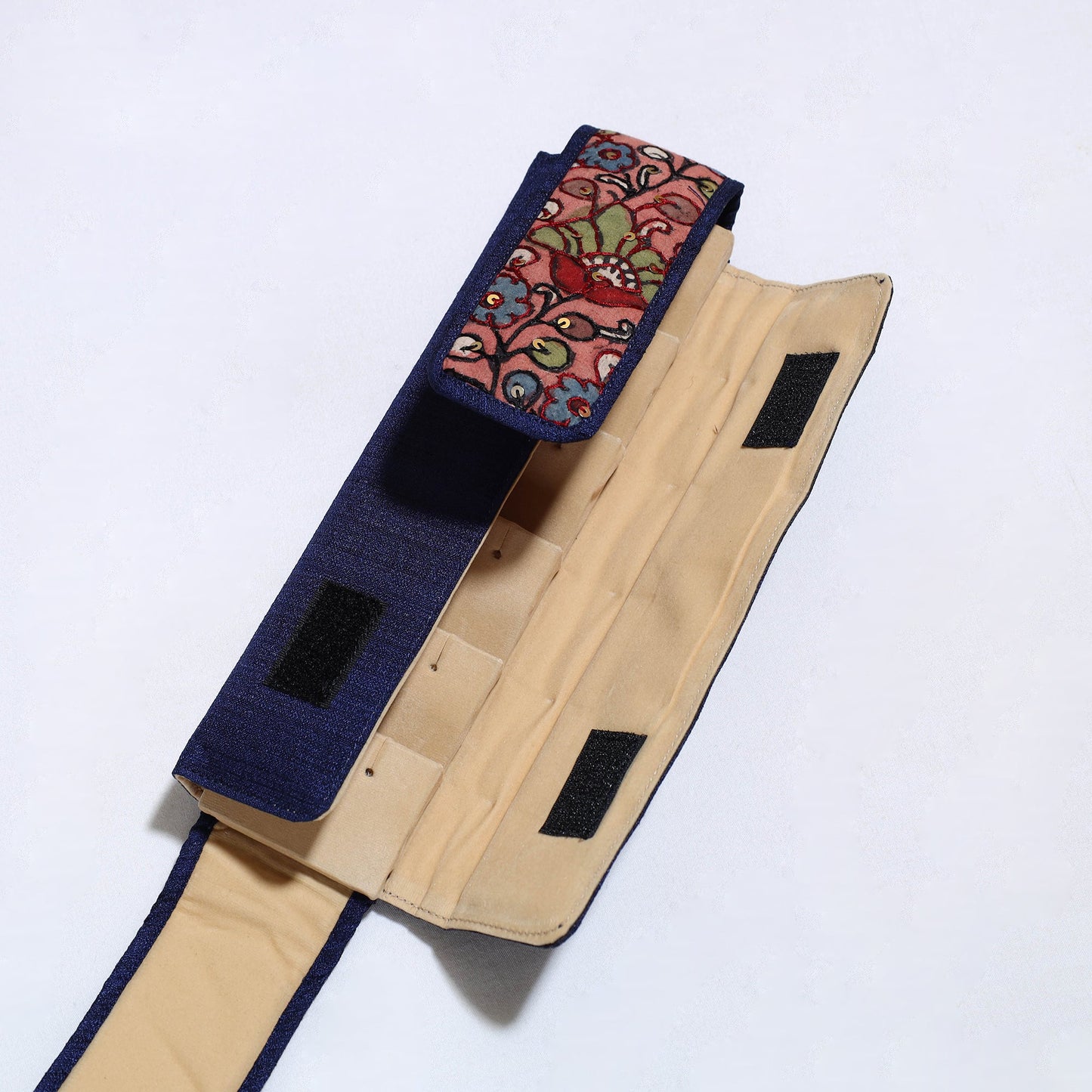 Blue Handpainted Kalamkari Natural Dyed Ghicha Silk Earrings Pouch 05 