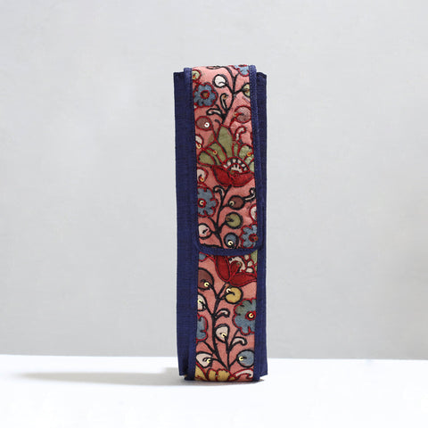 Blue Handpainted Kalamkari Natural Dyed Ghicha Silk Earrings Pouch 05 