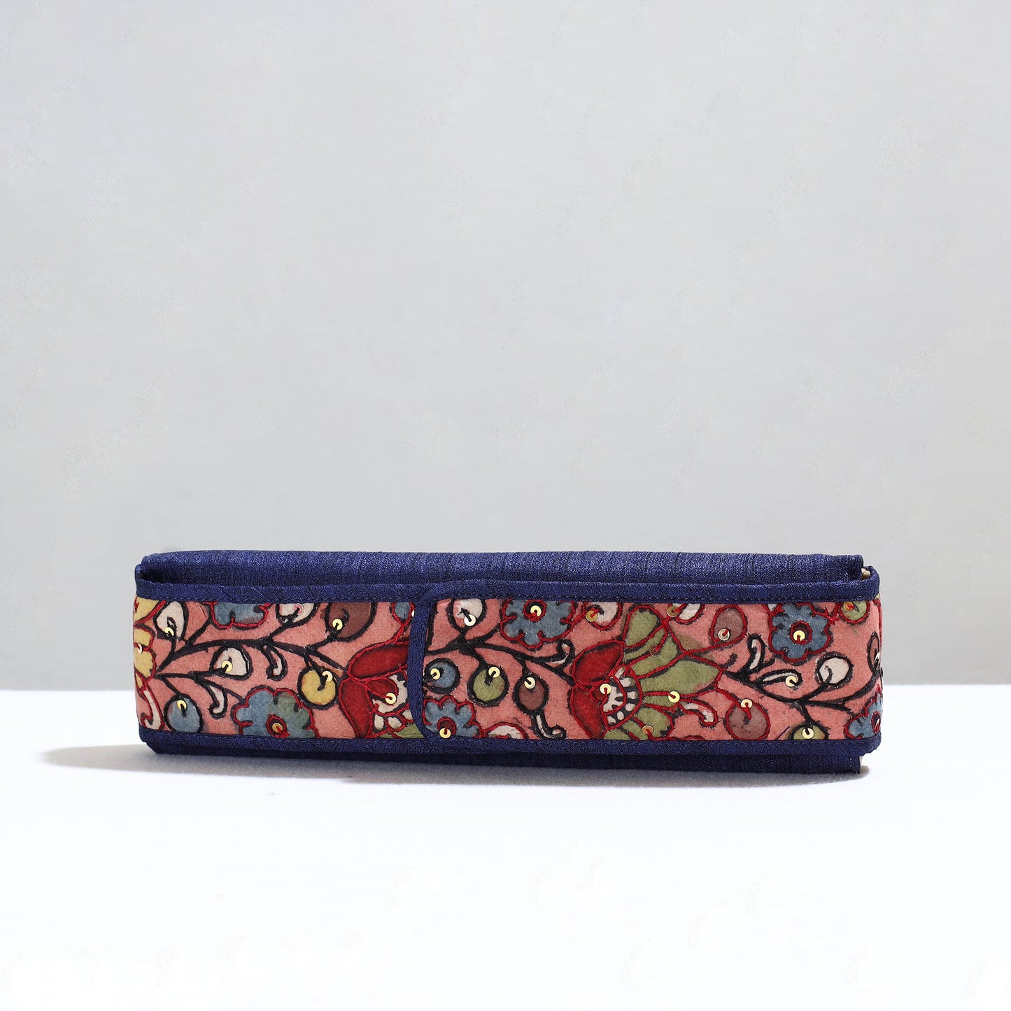 Blue Handpainted Kalamkari Natural Dyed Ghicha Silk Earrings Pouch 05 