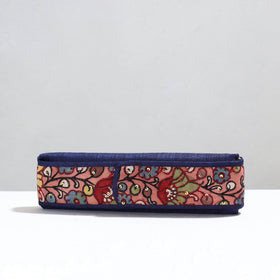 Blue Handpainted Kalamkari Natural Dyed Ghicha Silk Earrings Pouch 05 