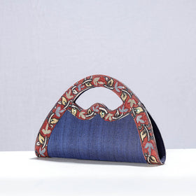 Blue Handpainted Kalamkari Natural Dyed Ghicha Silk Hand Clutch Bag