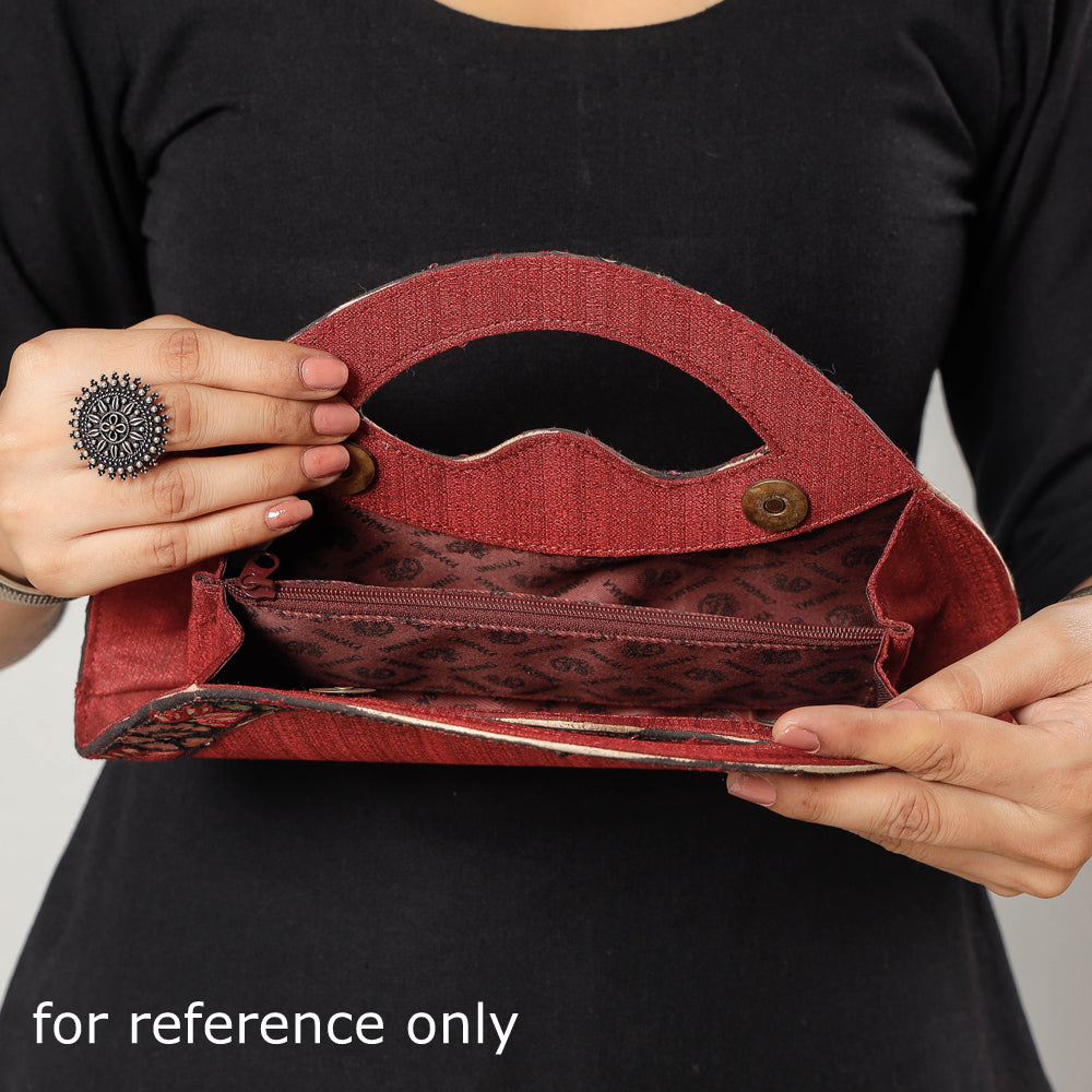 Blue Handpainted Kalamkari Natural Dyed Ghicha Silk Hand Clutch Bag