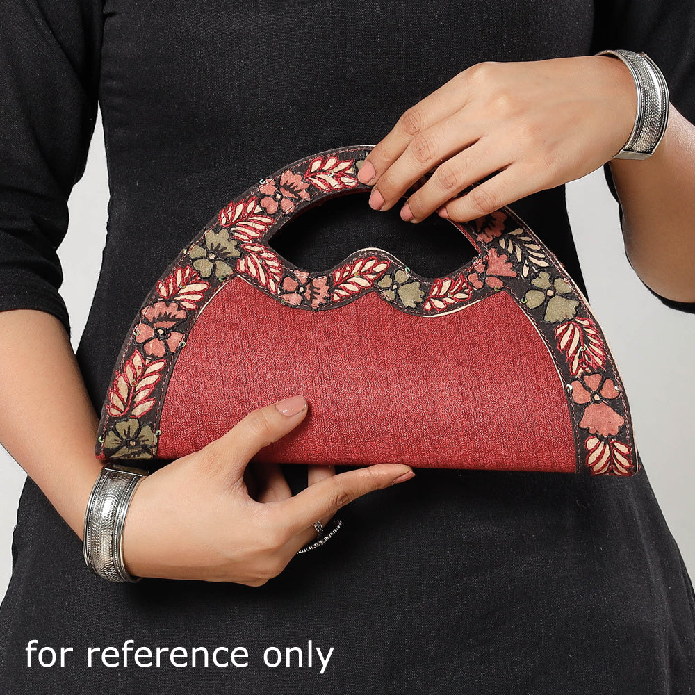 Blue Handpainted Kalamkari Natural Dyed Ghicha Silk Hand Clutch Bag