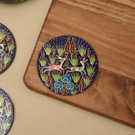 Blue - handpainted paper mache coaster with box (set of 6)