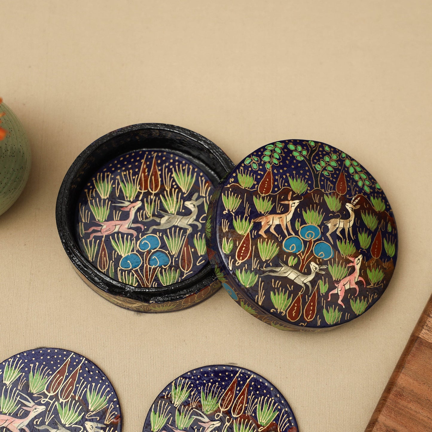 Blue - handpainted paper mache coaster with box (set of 6)