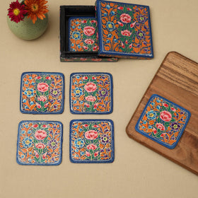 Blue - handpainted paper mache coaster with box (set of 6)