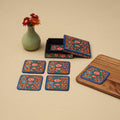 Blue - handpainted paper mache coaster with box (set of 6)