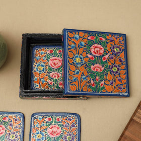 Blue - handpainted paper mache coaster with box (set of 6)