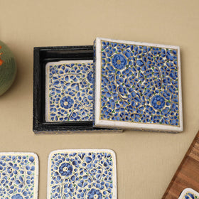 Blue - handpainted paper mache coaster with box (set of 6)