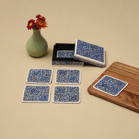 Blue - handpainted paper mache coaster with box (set of 6)