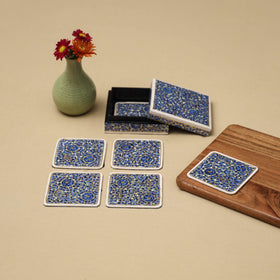 Blue - handpainted paper mache coaster with box (set of 6)