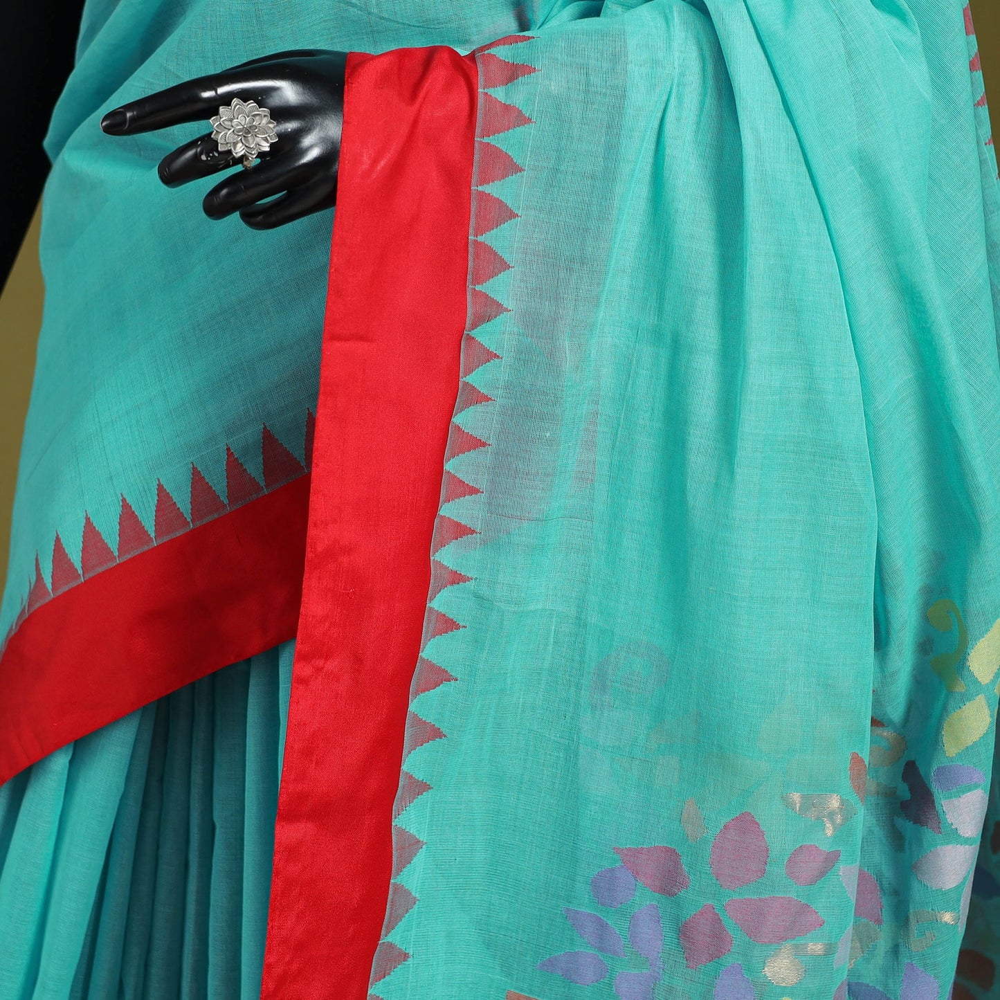 Blue - handspun handloom buta fine cotton jamdani saree 46