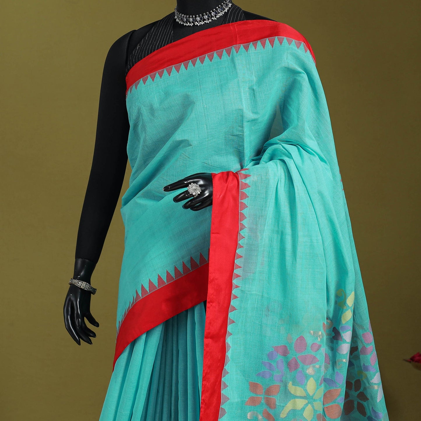 Blue - handspun handloom buta fine cotton jamdani saree 46