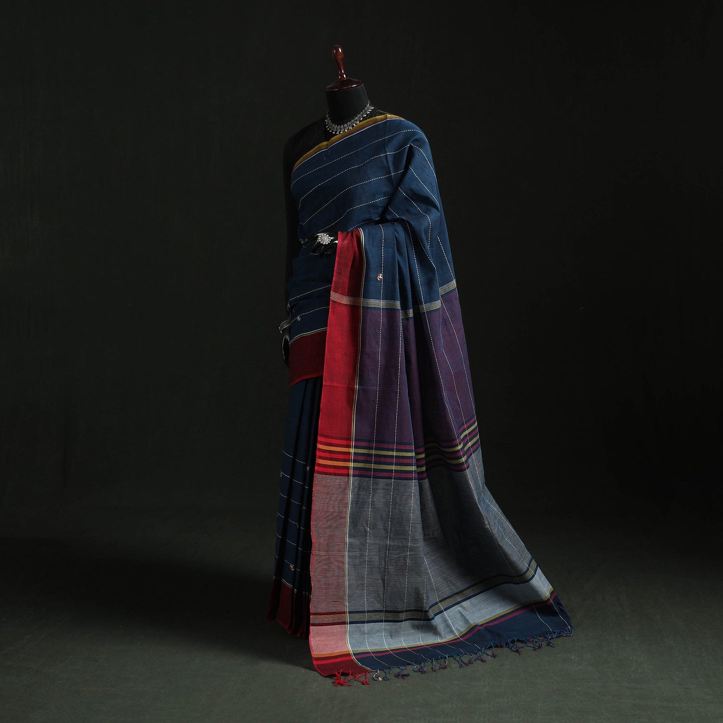 Blue - handspun handloom cotton srikakulam jamdani saree 11