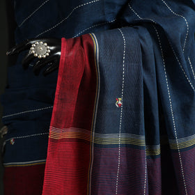 Blue - handspun handloom cotton srikakulam jamdani saree 11