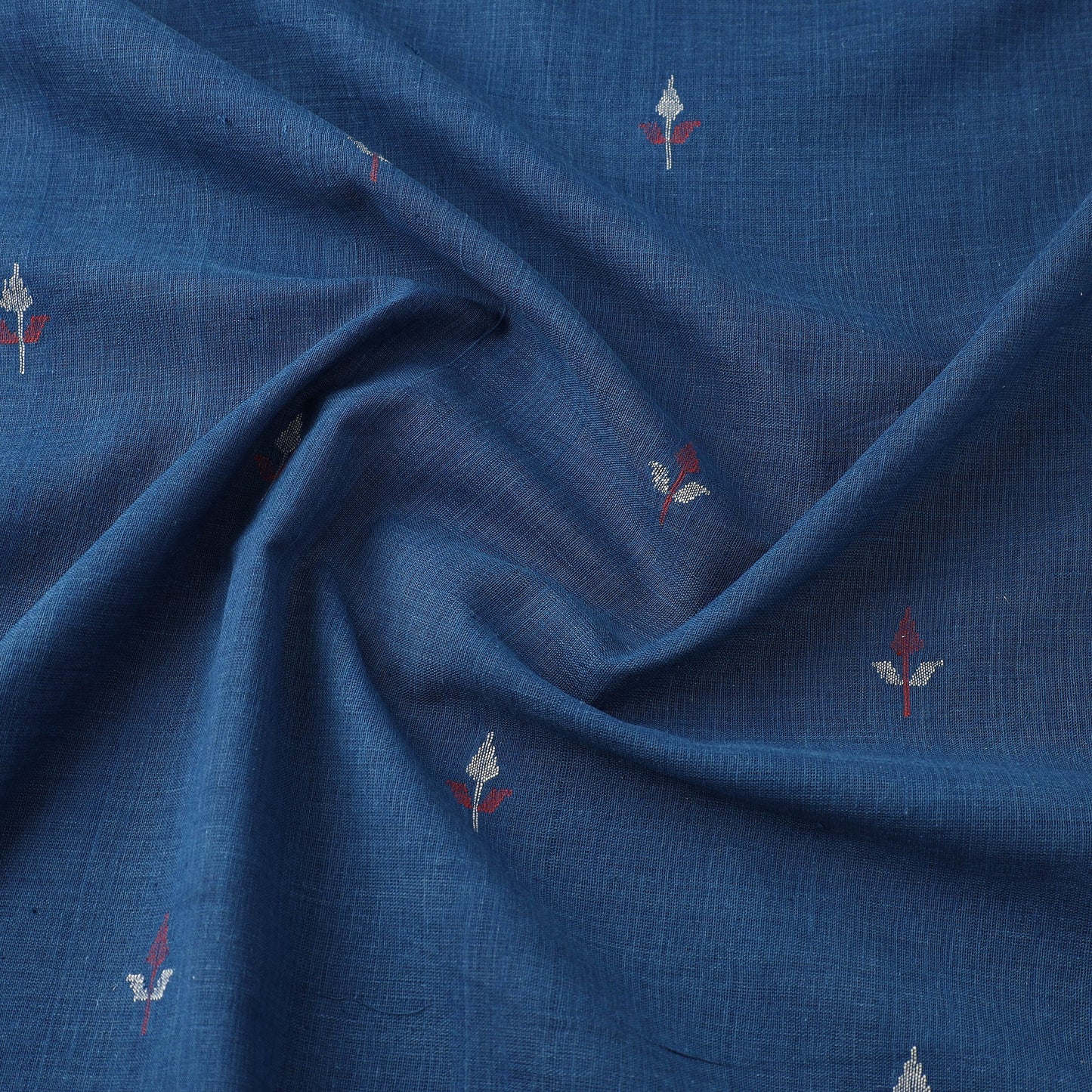 Blue Handspun Handloom Natural Dyed Cotton Jamdani Fabric