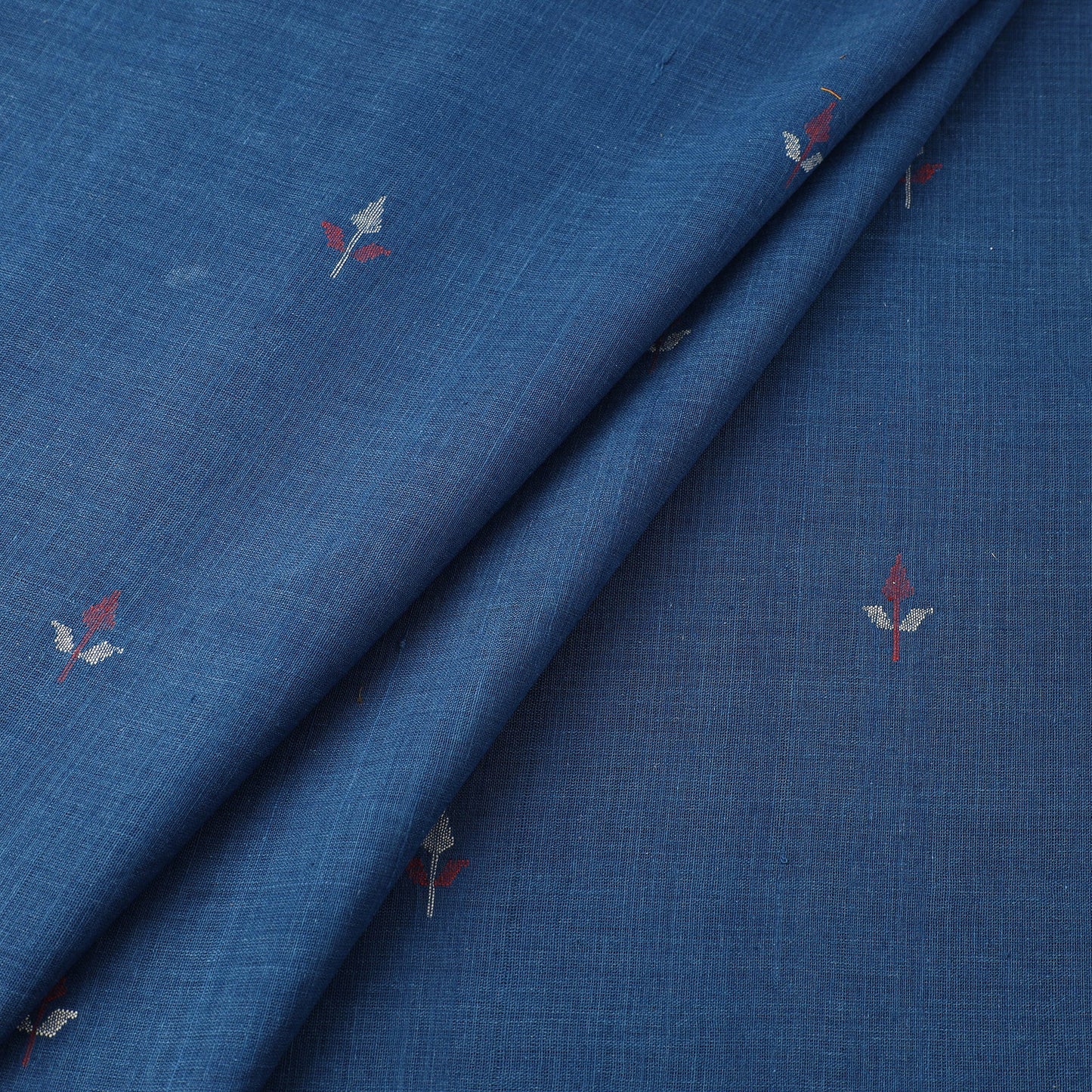 Blue Handspun Handloom Natural Dyed Cotton Jamdani Fabric
