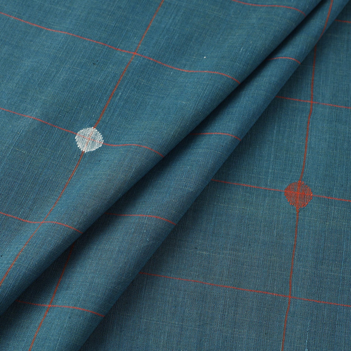 Blue Handspun Handloom Natural Dyed Cotton Jamdani Fabric