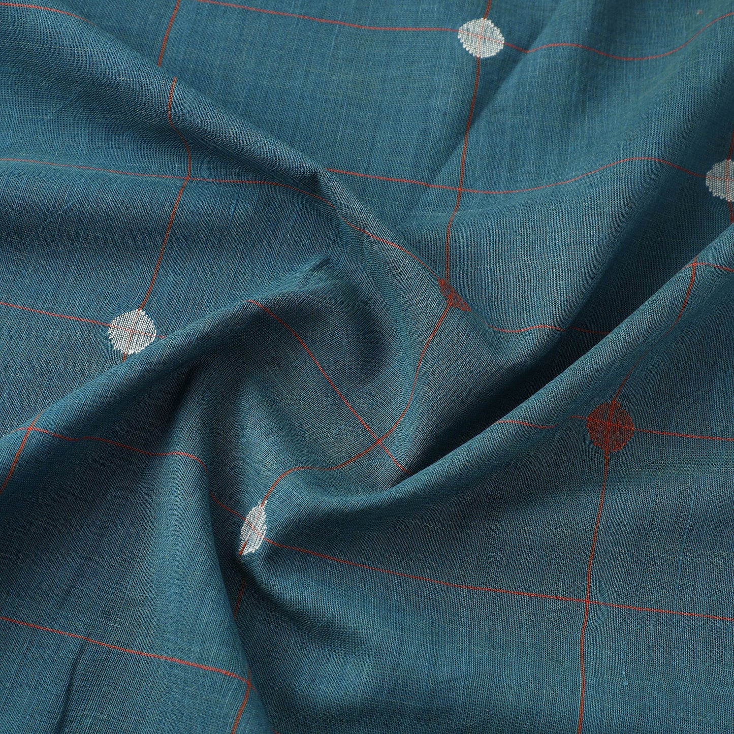 Blue Handspun Handloom Natural Dyed Cotton Jamdani Fabric
