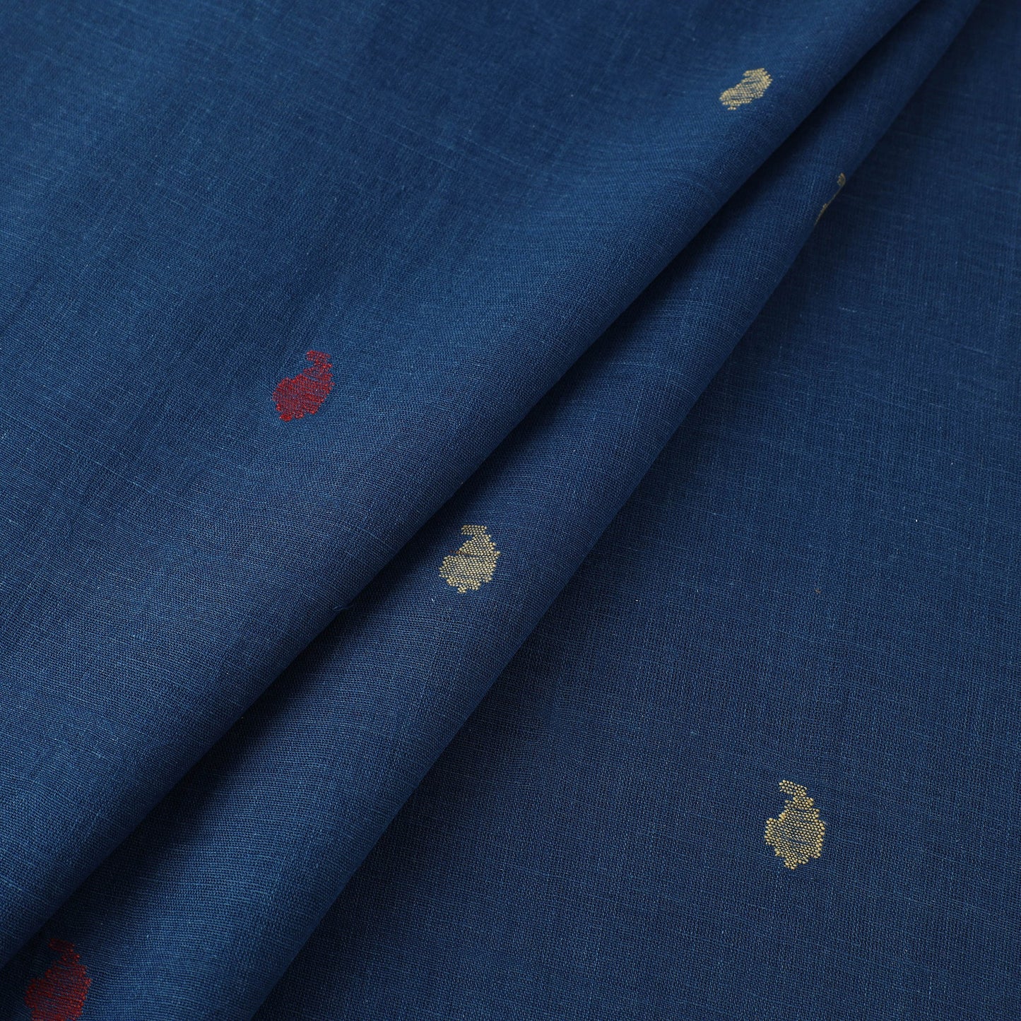 Blue Handspun Handloom Natural Dyed Cotton Jamdani Fabric