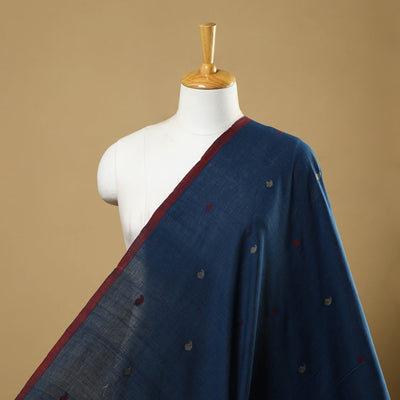 Blue Handspun Handloom Natural Dyed Cotton Jamdani Fabric