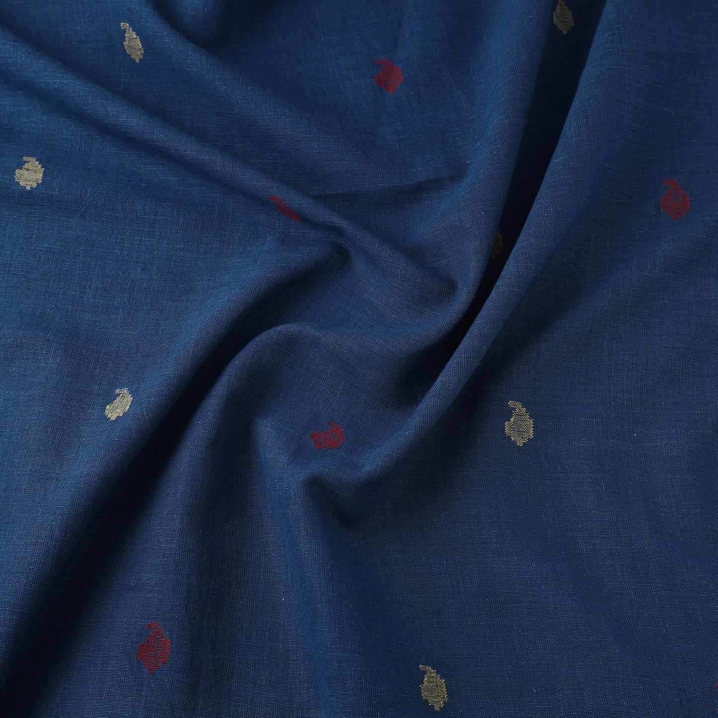 Blue Handspun Handloom Natural Dyed Cotton Jamdani Fabric